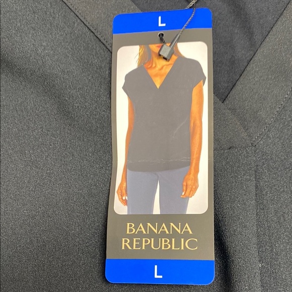 Banana Republic Blouse V-Neck Cap Sleeve Mixed Media Minimalist Black Size Large - Picture 13 of 13